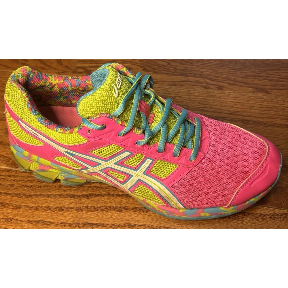 Asics Gel Frantic 7 Pink White Lime Woman's Size 8 Shoes Psychedelic Running - Picture 7 of 11